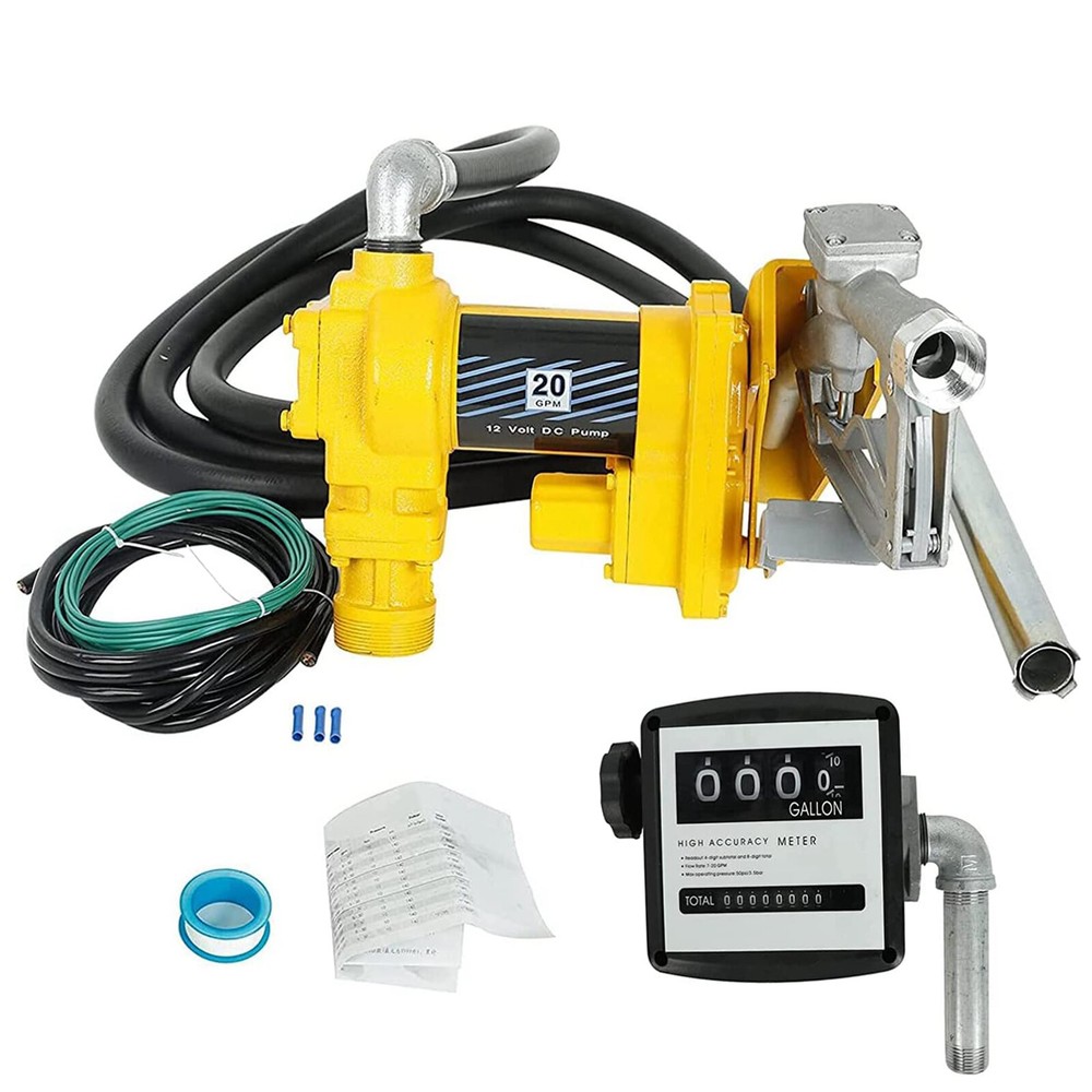 20GPM 12V Fuel Transfer Pump DC Gasoline for Gas Diesel Kerosene w/ Flow Meter