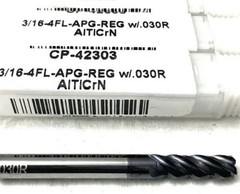 Carbide Plus 3/16 4FL Corner Radius End Mill .03R Solid Carbide AlTiCrN 5/8″ LOC