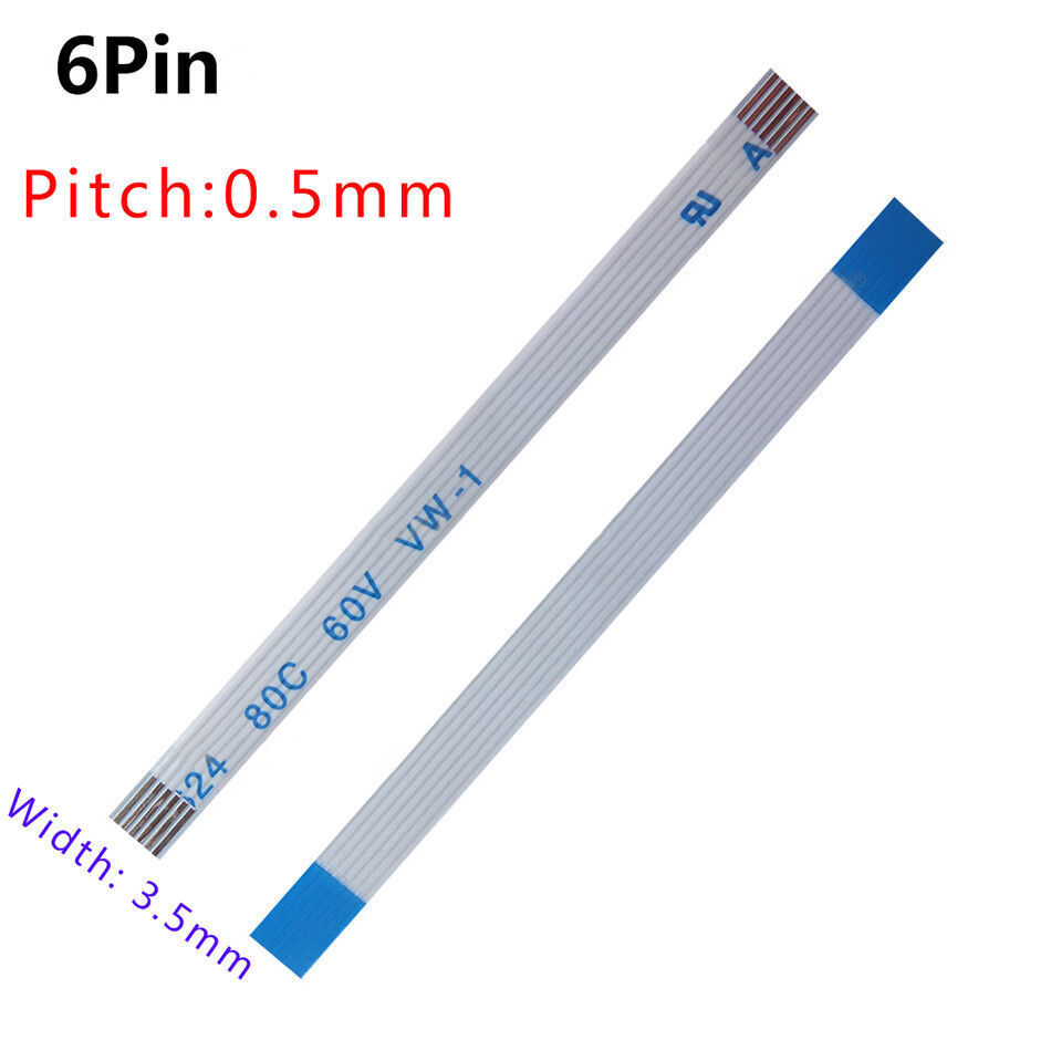 Pitch 0.5mm 6-Pin FFC/FPC Flexible Flat Cable 80C 60V VW-1 50/80/500/600-3000mm