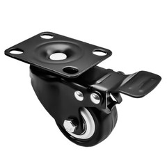 4 Pack Combo 1.5″ Inch All Black PU Caster Wheels (2 With Brake & 2 Rigid Fixed)