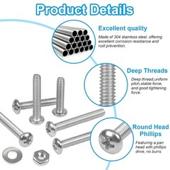 140pcs Phillips Pan Head Machine Screws Nuts Washers Assortment Kit,304 Stain…