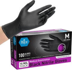 MedPride Nitrile Gloves Powder-Free, Large, Black, 100-Pack