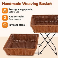 2 Pack Bread Basket Serving Tray 20.5×13 In with Clear Roll Top Cover and Metal