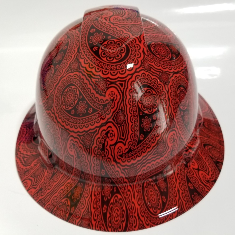 full brim hard hat custom hydro dipped IN TRUE RED BANDANA PRINT SUPER COLOR