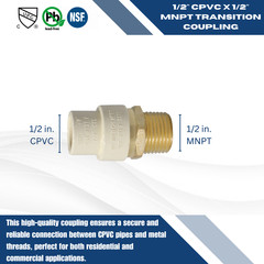 25 Pcs. 1/2 Male NPT x 1/2″ CPVC Adapter, Lead Free Brass, 1/2 CPVC Male Adapter