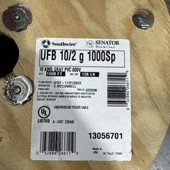 Southwire UF-B 10/2 w/G Underground Feeder Cable 1000 ft 600V Gray Copper
