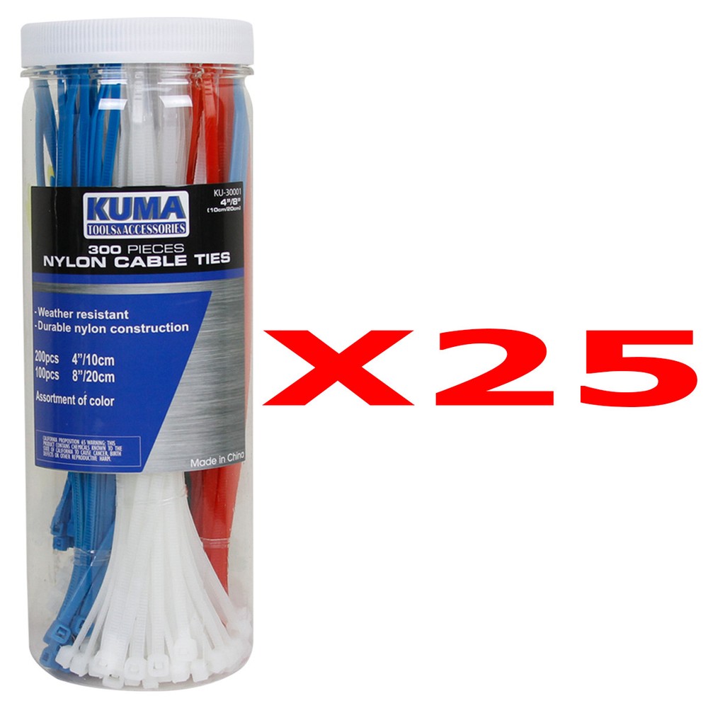 25 Sets KUMA 300 Piece 4″ 8″ Self Lock Nylon Wrap Loop Cable Cord Wire Zip Ties