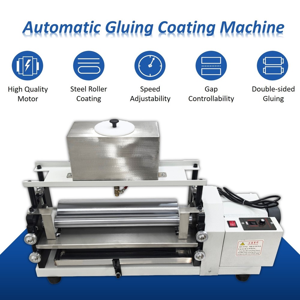 Double-sided Automatic Glue Coating Machine for Paper&Leather 15.35″ SteelRoller
