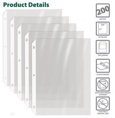 200 Count Diamond Clear Extra Heavyweight Sheet Protectors, 4 mils Strong,8.5…