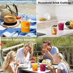 34Oz Disposable Plastic Cups with Lids and Straws – 10 Pack for Beverages