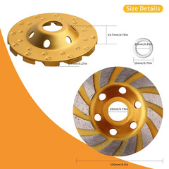 2PCS 4″ Diamond Grinding Cup Wheel Turbo Grinder Disc for Concrete Stone
