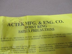 46106 HOIST RING 3/8-16″ THREADS LOAD 1000 LB AEROSPACE QUALITY NEW