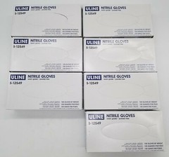 One(1) Box of 100 Uline Medium S-12549 Nitrile Gloves Exam Grade Powder Free