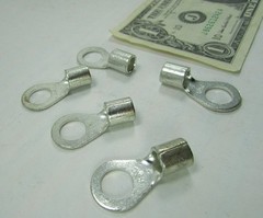 5 Solid Copper #6 Brazed Ring Terminals, 6AWG Cable x 3/8″ or M10 Stud Tinned
