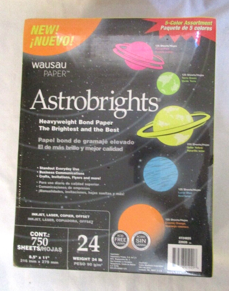 Wausau Paper Astrobrights Bright Color Paper 8 1/2″ X 11″ 24 Lb 750 Sheets