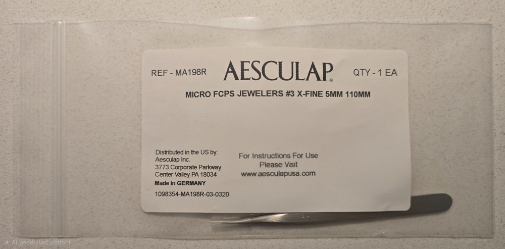 Lot of 2 New AESCULAP MA198R Micro Forceps Jewelers #3 X-Fine 5mm 110mm