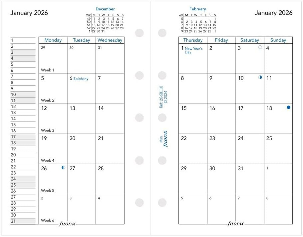 C68110-26 Mini Size Month-To-View Calendar Diary Refill White Paper 2026