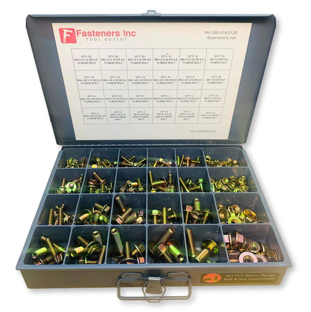 383 Piece Grade 8.8 Metric Flange Bolt & Flange Nut Assortment Kit Yellow Zinc