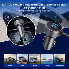 Starlink Mini Car Charger (10FT): 12-48V DC, Display, 40W PD & 35W Ports