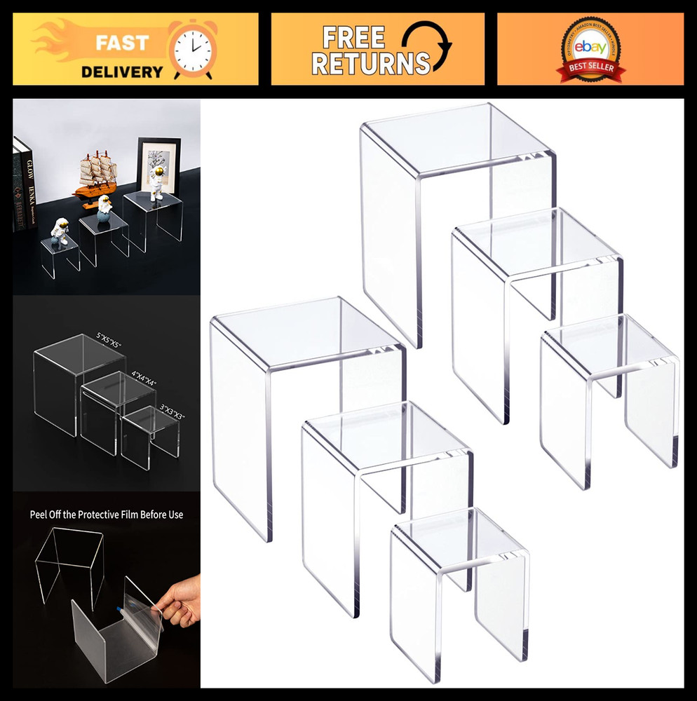 Clear Acrylic Display Risers 3-Tier Stands for Amiibo, Funko Pop, Jewelry, Desse