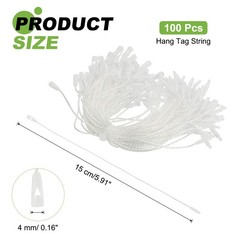 100 Pcs Polyester Hang Tag String, 6 Inch White Snap Lock Pins Loop Price Tag