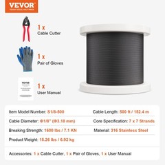 VEVOR T316 Stainless Steel Cable 1/8″ 7×7 Steel Wire Rope 500 ft Cable Railing