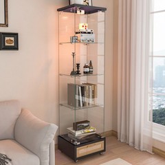 Tempered Glass Antique Curio Display Cabinet with Drawer RGB LED Light 4 Shelves