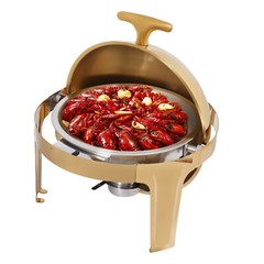 Gold Round Roll-Top Chafing Dish Set Commercial Stainless Steel Buffet Warmer
