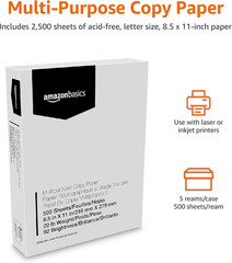 Multipurpose Copy Printer Paper, Letter 20 Lb, 8.5 X 11″, 5 Reams (2,500 Sheets)