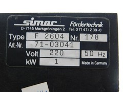 Simar Material Handling F2604 Volt 220 50Hz 71-03041
