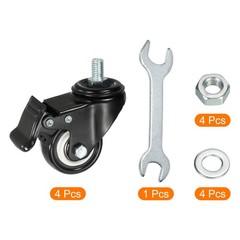 4pcs 2″ Thread Stem PU Caster for Furniture Cart, with Brake M10x15mm Thread