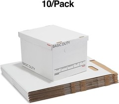 Corrugated File Box Lift Off Lid, Letter/Legal Size, White/Black, 10/Pack