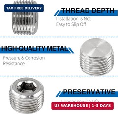 3/8″ NPT Male Plug, 304 Stainless Steel Internal Hex Thread Pipe Plug Socket Kit