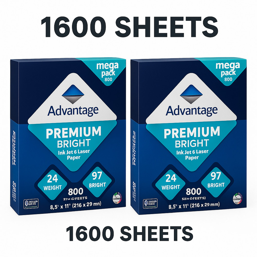 Advantage Premium Inkjet Laser Paper 8.5×11 24lb 97 Bright 1600 Sheets