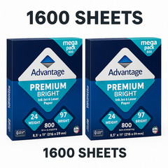 Advantage Premium Inkjet Laser Paper 8.5×11 24lb 97 Bright 1600 Sheets