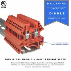 DIN Rail Terminal Block Kit Dinkle 20 DK2.5N 12 AWG Gauge 20A 600V Ground Jumper