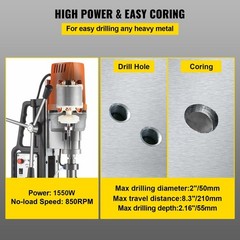 Industrial Grade 1550W Magnetic Drill 850RPM 2in Cap 13000N Magnetism