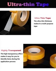Ultra-thin Double Sided Tape 1/2 Inch by 66ft Two Sides Sticky Tape with Transpa