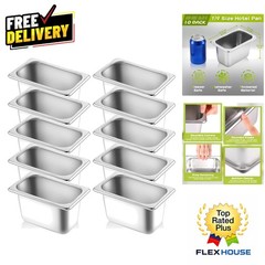Commercial-Grade 1/9 Size Stainless Steel Food Containers – 4″ Deep Set of 10