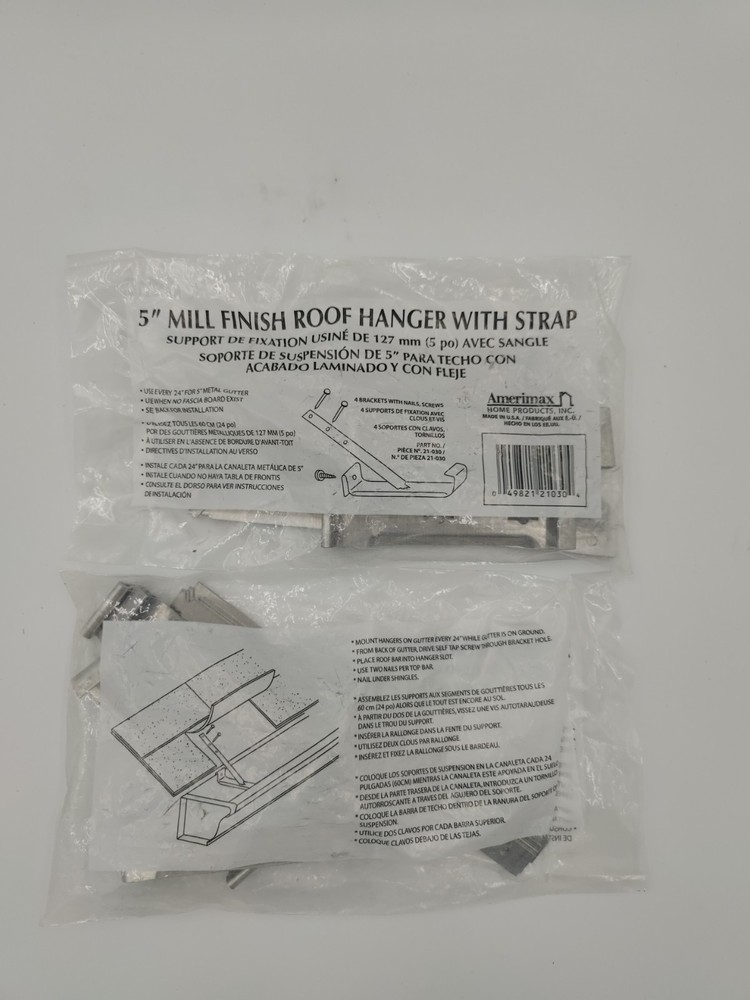 2 Packs of Amerimax 5″ Mill Finish Roof Gutter Hanger & Strap 8 Total Brackets