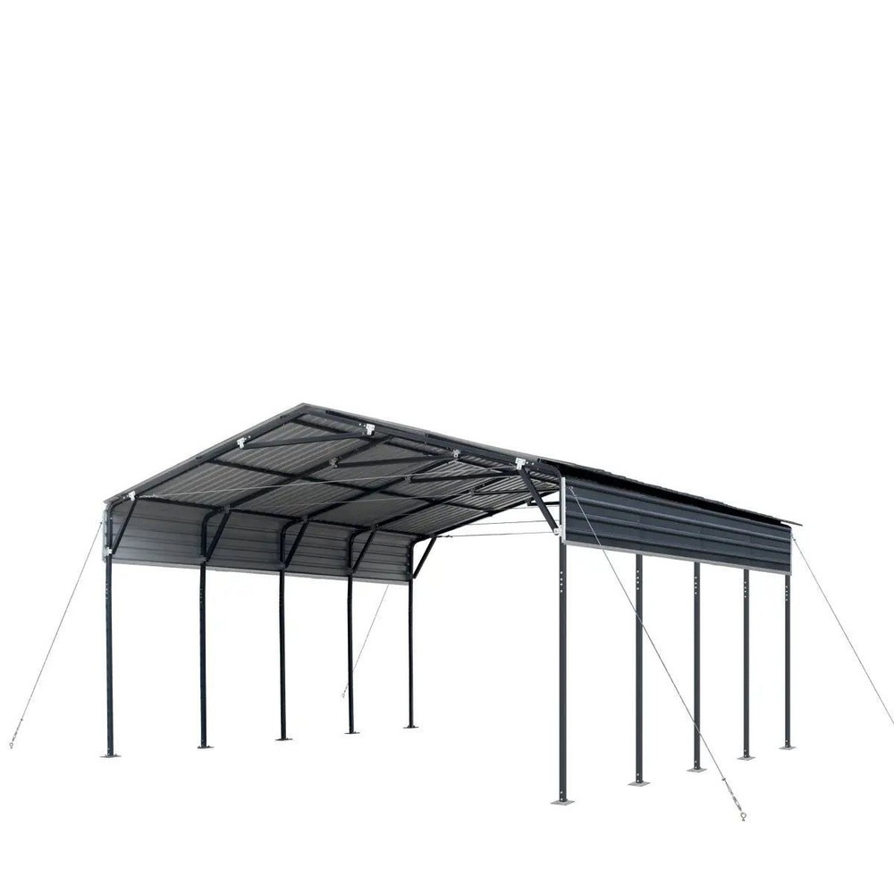 20x20ft Galvanized Carport, 400 sq ft, 10ft Open Side Walls, 27-gauge Roof