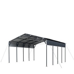 20x20ft Galvanized Carport, 400 sq ft, 10ft Open Side Walls, 27-gauge Roof