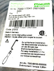 NEW MURR ELEKTRONIK 7000-17041-2921000 CONNECTION CABLE 7000170412921000 3 COUNT