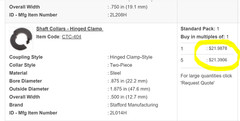7/8” Hinged Clamp Shaft Collar 2 Piece Clamp-On Blck Oxide 1.875″ OD .5″ W [D3S4