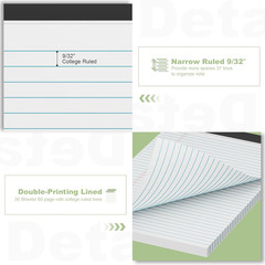 White Legal Pads 8.5 X 11 Narrow Ruled, 3 Pack Notepads College Ruled Pads of P