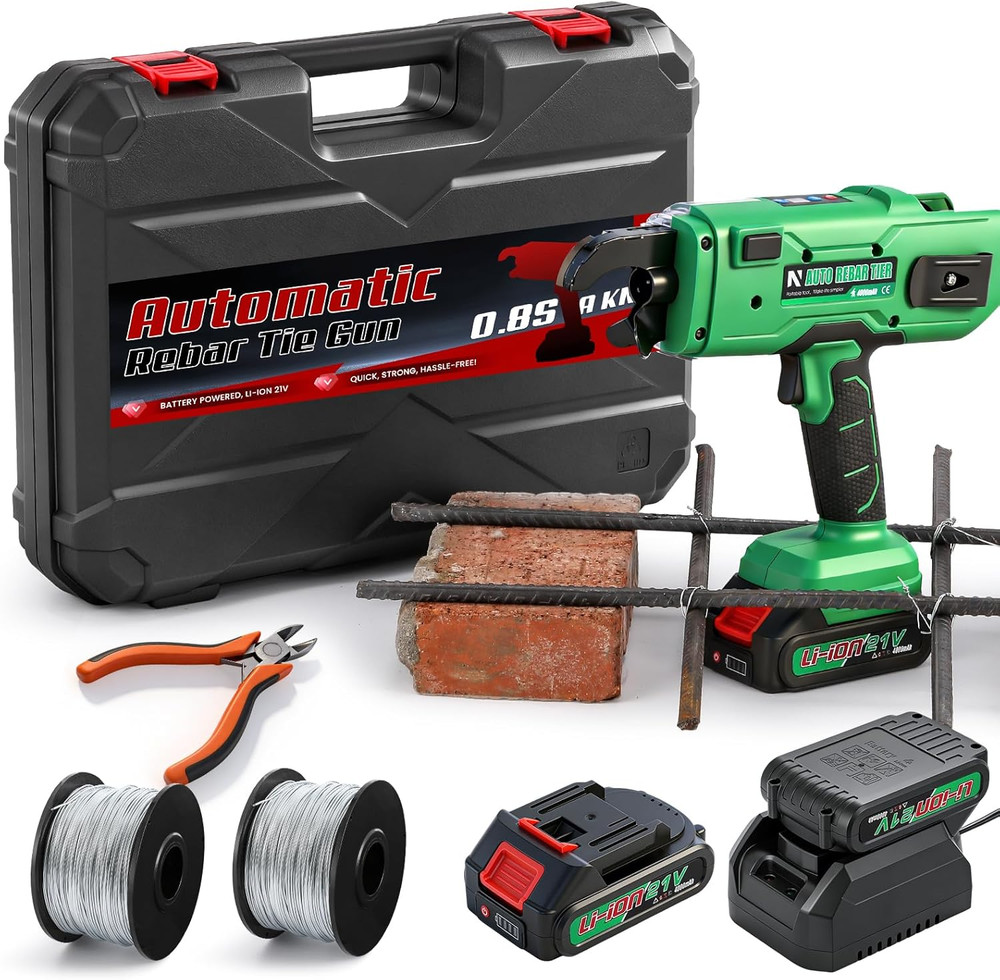 Cordless Rebar Tying Gun with 2x2000mAh Batteries, Automatic Rebar Tier Tool for