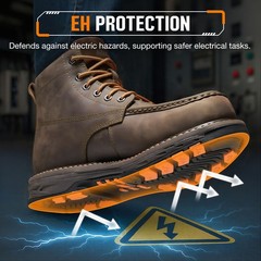 NINGO Men Steel Toe Work Boots Puncture Proof Moc Toe Safety Shoes EH Protection