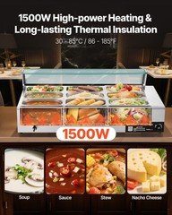 VEVOR Commercial Food Warmer 9-Pan 1500W Buffet Bain Marie with Glass Cover