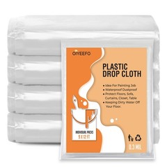 OIYEEFO Clear Plastic Sheeting Drop Cloths for Painting, 5 Pcs 9x12ft, White