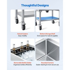 Uimoso 65.1Qt Commercial Ice Bin 24 x 19in Underbar Ice Storage with Sliding Lid